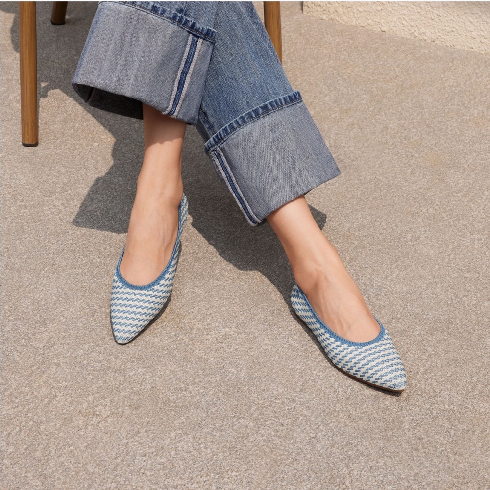 Denim Stripe Aria 5 degrees Pointed Toe Ballet Flats